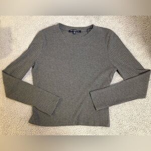 Gray Ribbed Long Sleeve Sweater
